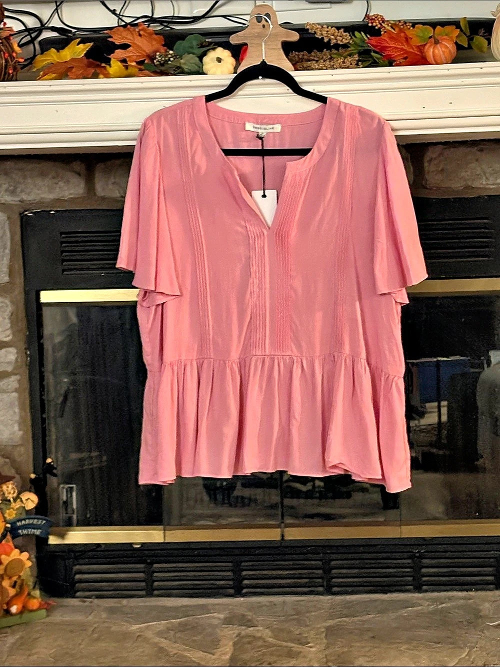 Rose + Olive Pink Pintuck Peplum Blouse Size 2X